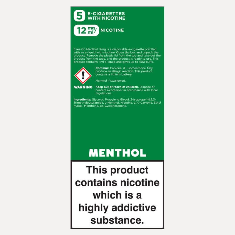 Ezee Go Disposable E-cigarette Menthol 12mg 5pcs